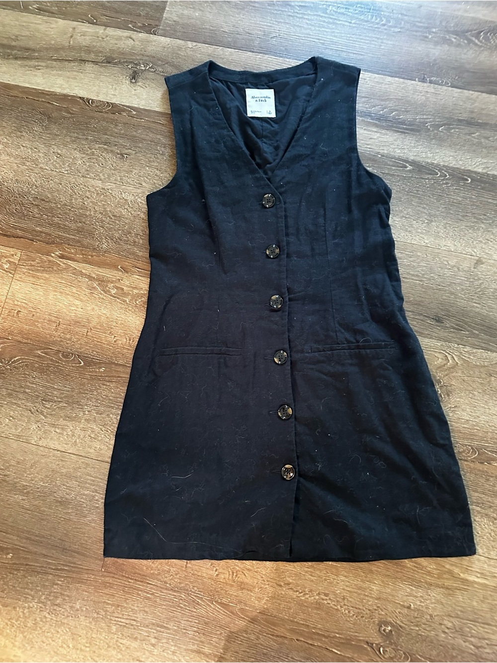 Abercrombie and Fitch Linen Black Button-Front Sleeveless Vest Dress